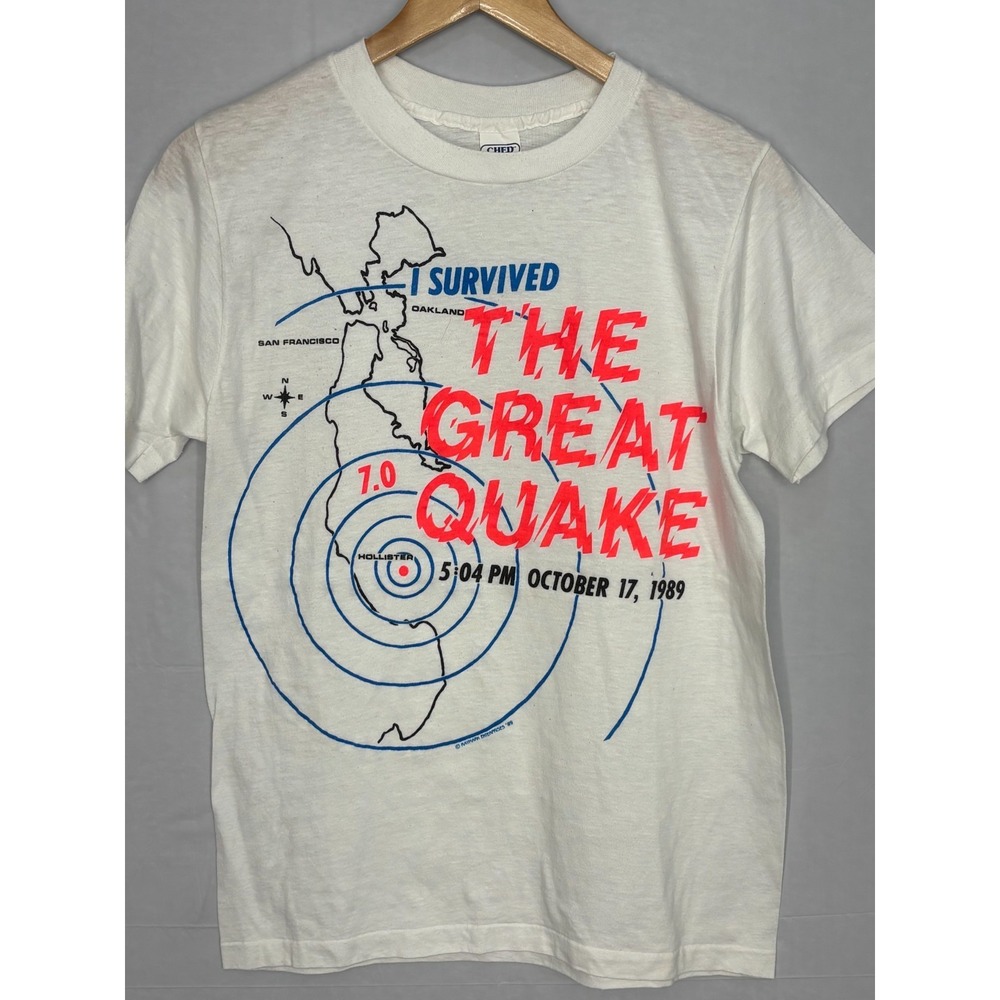 I Survived The Great Quake T-Shirt Men's Large CrewNeck Vintage 1989 California
